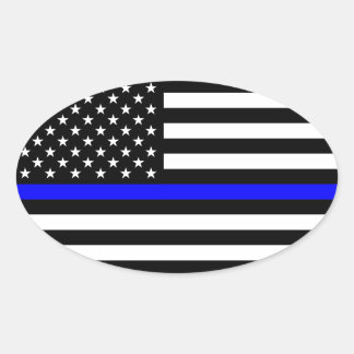 Thin Blue Line American Flag Ovale Sticker