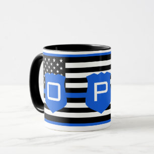 Thin Blue Line American Flag PD Custom Mok