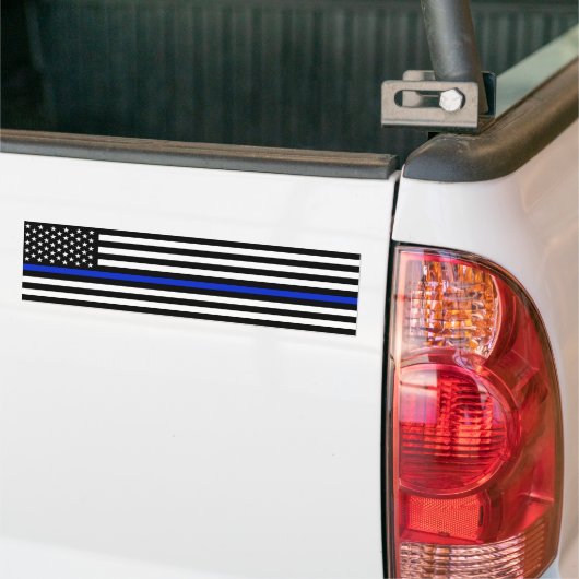 Thin Blue Line American Flag Police Style Bumpersticker (Op Truck)