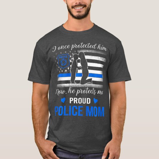 Thin Blue Line American Flag Proud Police Mam T-shirt (Voorkant)