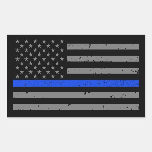 Thin Blue Line American Flag Rechthoekige Sticker (Voorkant)