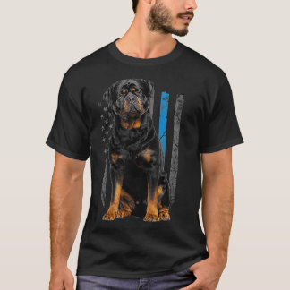 Thin Blue Line American Flag Rottweiler Police Dog T-shirt