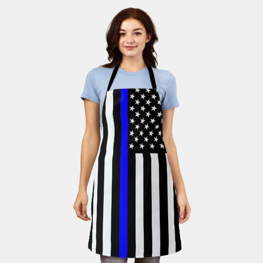 Thin Blue Line American Flag Schort (Gedragen)