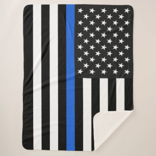 Thin Blue Line American Flag Sherpa Deken