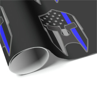 THIN BLUE LINE American Flag Spartan Helmet Wrap Cadeaupapier