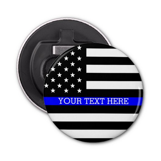 Thin Blue Line - American Flag Specialized Custom Button Flesopener (Voorkant)