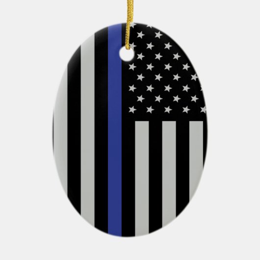 Thin Blue Line - American Flag Specialized Custom Keramisch Ornament (Voorkant)