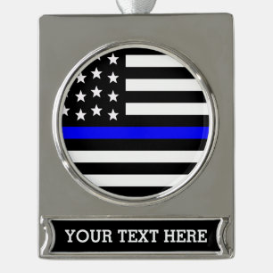 Thin Blue Line - American Flag Specialized Custom Verzilverd Banner Ornament