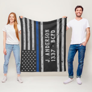 Thin Blue Line - American Flag USA Blue - Police Fleece Deken