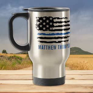 Thin Blue Line - American Flag USA Blue - Police Reisbeker