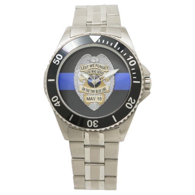 Thin Blue Line Badge Horloge (Voorkant)