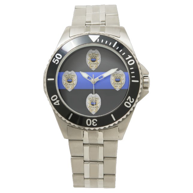 Thin Blue Line Badge Horloge (Voorkant)