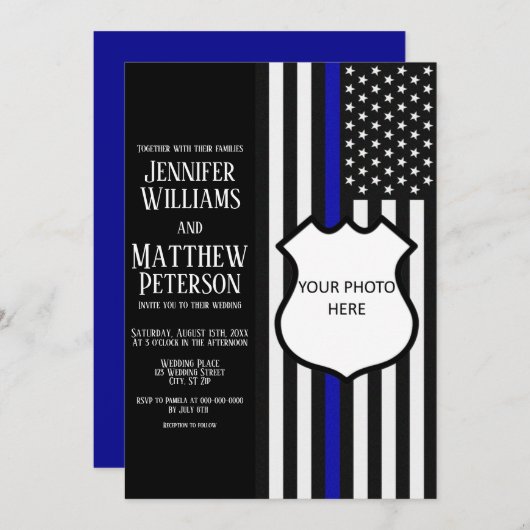 Thin Blue Line Badge Photo Insert Kaart (Voorkant / Achterkant)