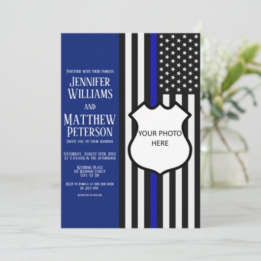 Thin Blue Line Badge Photo Insert Kaart (Staand voorkant)