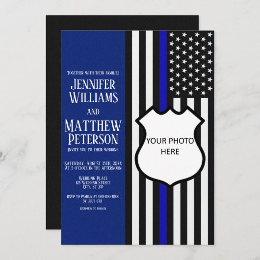 Thin Blue Line Badge Photo Insert Kaart (Voorkant / Achterkant)