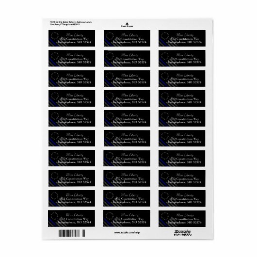 THIN BLUE LINE  Betsy Ross Amerikaanse vlag Etiket (Full Sheet)