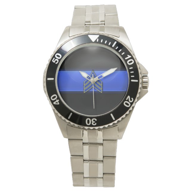 Thin Blue Line - Blue/Gold Sergeant Stripes Horloge (Voorkant)