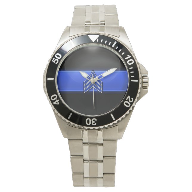 Thin Blue Line - Blue/White Sergeant Stripes Horloge (Voorkant)