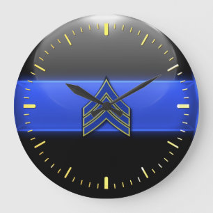 Thin Blue Line - Blue/Yellow Sergeant Stripes Larg Grote Klok