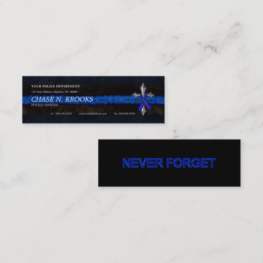 Thin Blue Line Cross en politieman Ribbon Mini Visitekaartje (Voorkant / Achterkant)