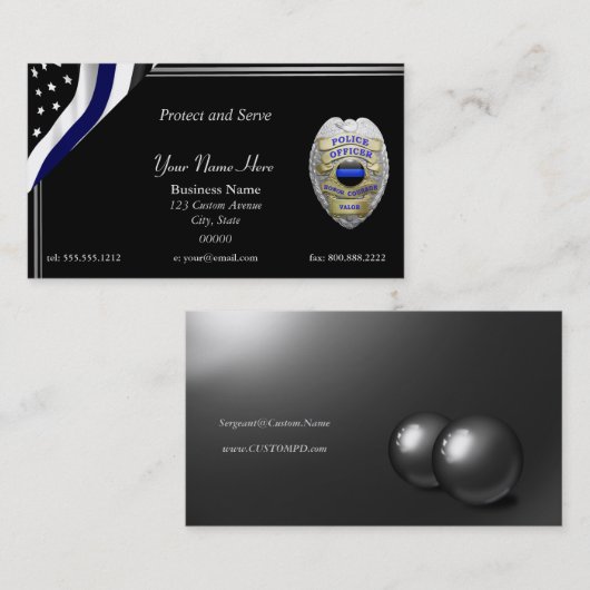 Thin Blue Line Custom Flag and Badge Visitekaartje (Voorkant / Achterkant)