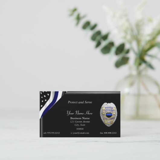 Thin Blue Line Custom Flag and Badge Visitekaartje (Staand voorkant)