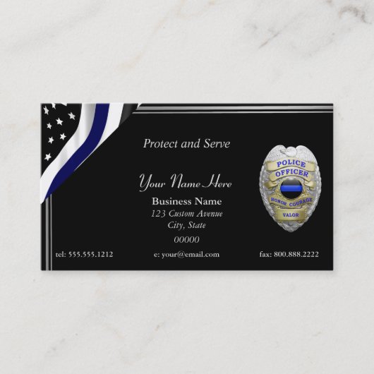 Thin Blue Line Custom Flag and Badge Visitekaartje (Voorkant)