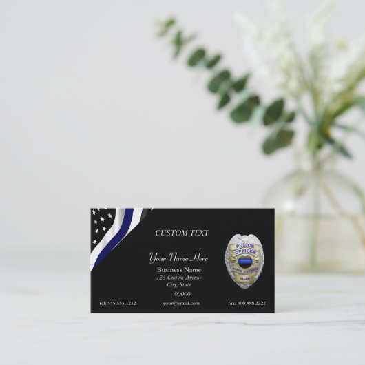 Thin Blue Line Custom Flag and Badge Visitekaartje (Staand voorkant)