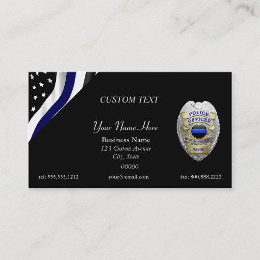 Thin Blue Line Custom Flag and Badge Visitekaartje (Voorkant)