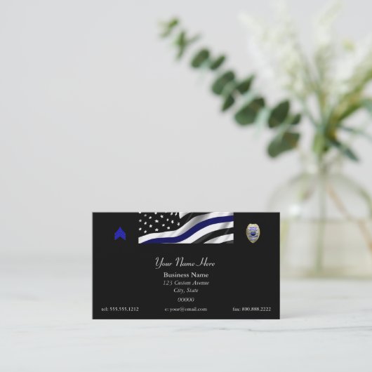 Thin Blue Line Custom Flag and Badge Visitekaartje (Staand voorkant)