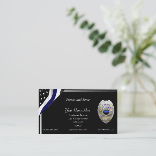 Thin Blue Line Custom Flag and Badge Visitekaartje (Staand voorkant)