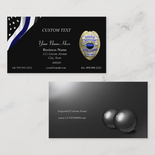 Thin Blue Line Custom Flag and Badge Visitekaartje (Voorkant / Achterkant)