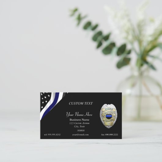 Thin Blue Line Custom Flag and Badge Visitekaartje (Staand voorkant)