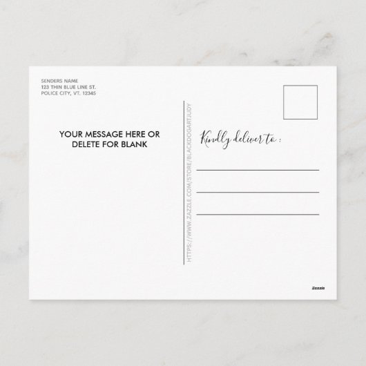 Thin Blue Line Custom Logo Police Department Feestdagenkaart (Achterkant)