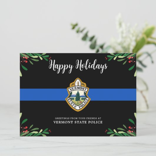 Thin Blue Line Custom Logo Police Department Feestdagenkaart (Staand voorkant)