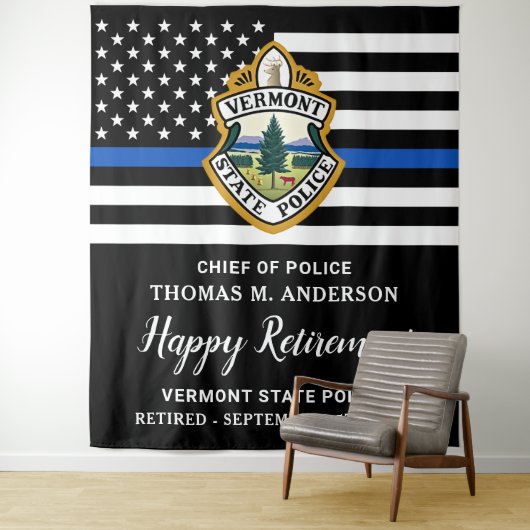 Thin Blue Line Custom Logo Police Retirement Party Wandkleed (In situ)