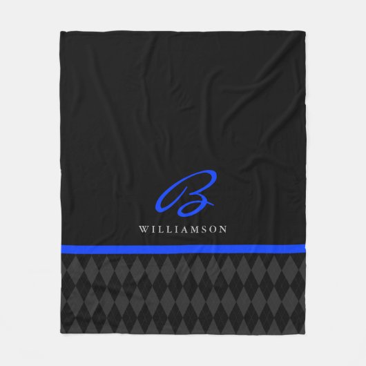 Thin Blue Line Custom Monogram Black Argyle Fleece Deken (Voorkant)