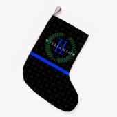 Thin Blue Line Custom Monogram Kleine Kerstsok (Voorkant (Hangend))
