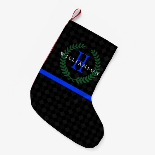 Thin Blue Line Custom Monogram Kleine Kerstsok (Voorkant (Hangend))