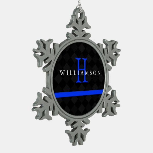 Thin Blue Line Custom Monogram Tin Sneeuwvlok Ornament (Links)