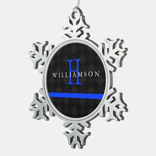 Thin Blue Line Custom Monogram Tin Sneeuwvlok Ornament (Rechts)