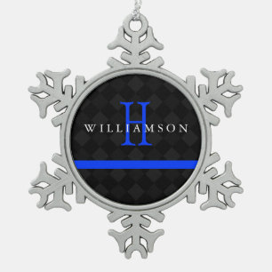 Thin Blue Line Custom Monogram Tin Sneeuwvlok Ornament