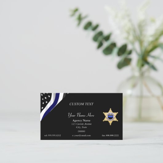Thin Blue Line Custom Quote and Badge Visitekaartje (Staand voorkant)