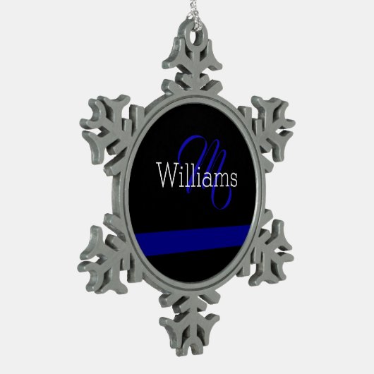 Thin Blue Line Custome Monogram kerstversiering Tin Sneeuwvlok Ornament (Links)