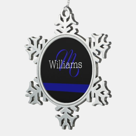 Thin Blue Line Custome Monogram kerstversiering Tin Sneeuwvlok Ornament (Rechts)