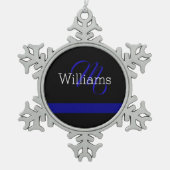 Thin Blue Line Custome Monogram kerstversiering Tin Sneeuwvlok Ornament (Voorkant)