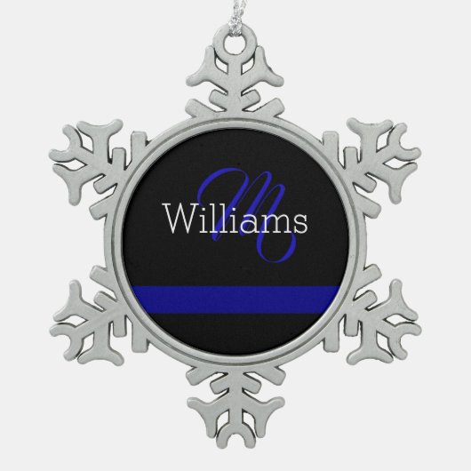 Thin Blue Line Custome Monogram kerstversiering Tin Sneeuwvlok Ornament (Voorkant)