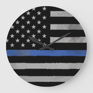 Thin Blue Line - Distress Tattered Flag Grote Klok