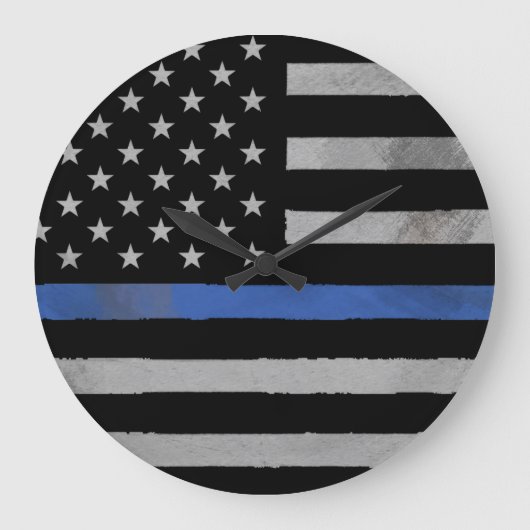 Thin Blue Line - Distress Tattered Flag Grote Klok (Voorkant)