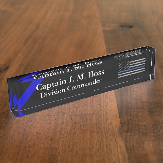 Thin Blue Line - Distress Tattered Flag Naambordje (Zijkant)